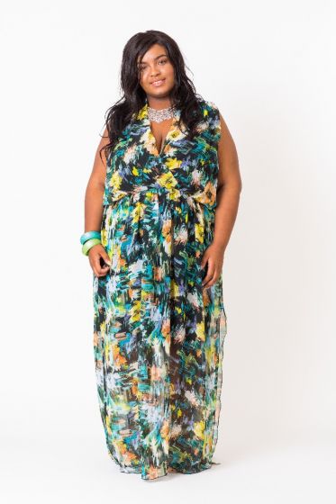 Multicolored Wrap Front Maxi Dress