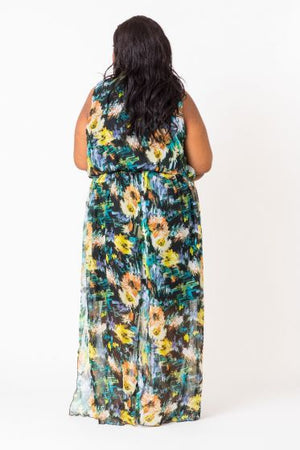 Multicolored Wrap Front Maxi Dress