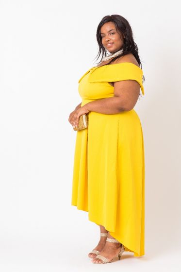 BARDOT PROM DRESS- MUSTARD