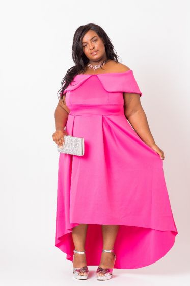 HOT PINK BARDOT PROM DRESS