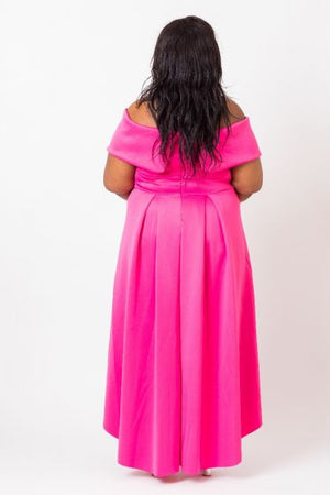 HOT PINK BARDOT PROM DRESS