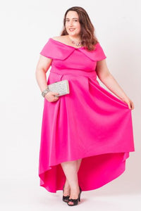 HOT PINK BARDOT PROM DRESS