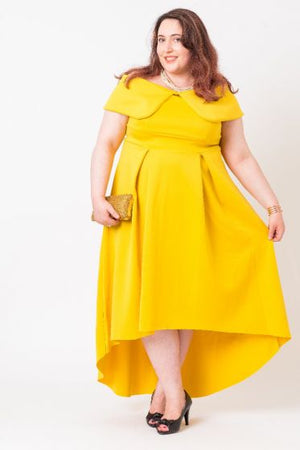 BARDOT PROM DRESS- MUSTARD