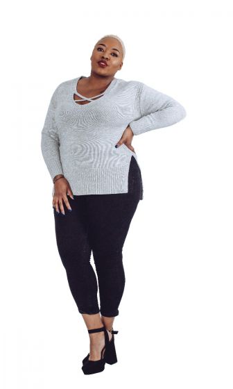 Grey Cross Over Jumper
